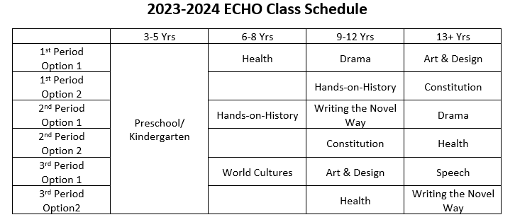 2023-2024 Class Schedule