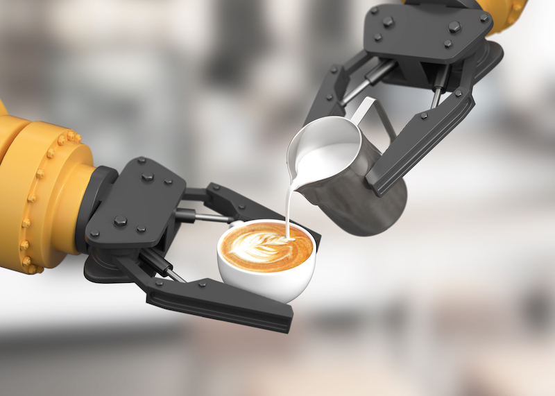 Robotic arm make latte art. 3D illustration purchased from iStock. By sarawuth702.