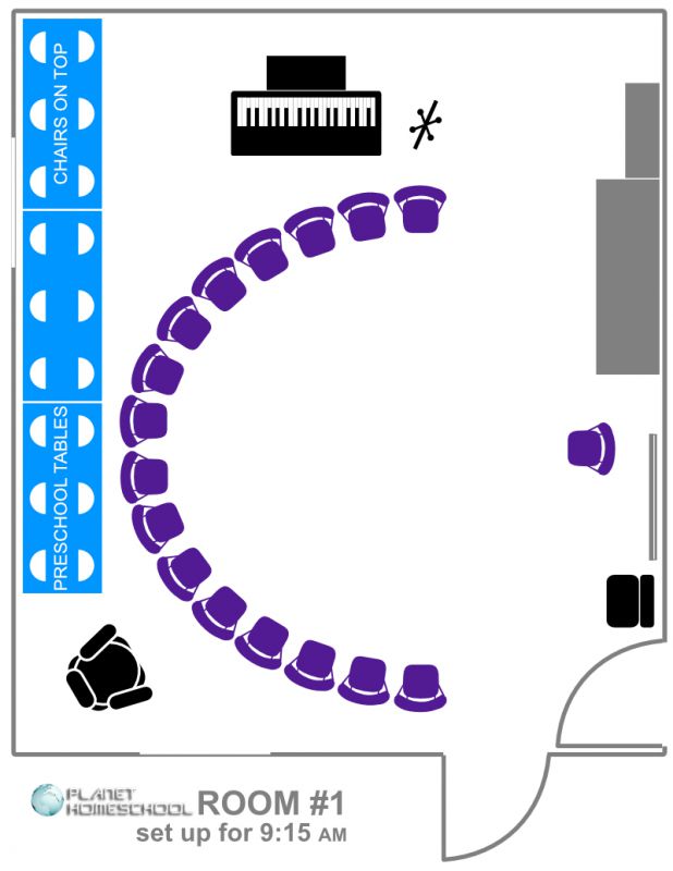 Room layout with 16 chairs in a semicircle facing the whiteboard