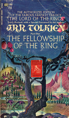 cover of the  1973 Ballantine Books edition of The Fellowship of the Ring, by J.R.R. Tolkien.