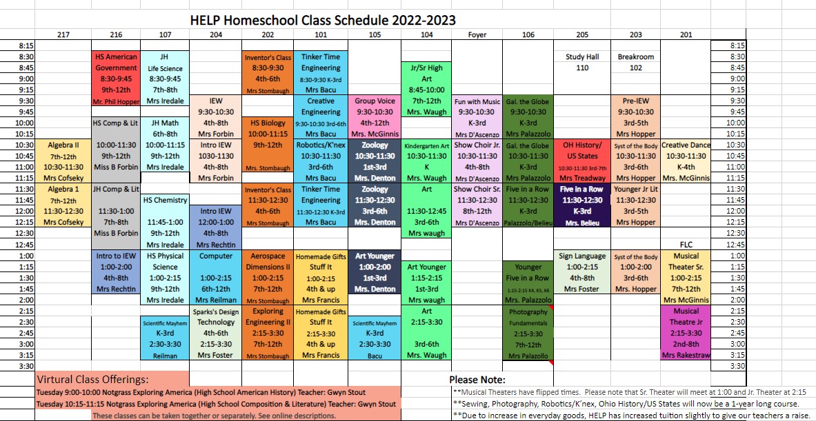 2022-2023 Schedule Information